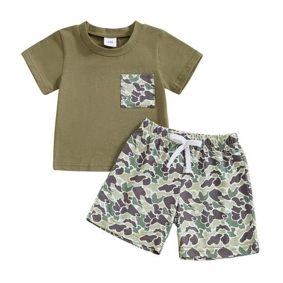 Little Brother Newborn Outfit Kids Baby Summer Retro Embroidery Shirts T Shirt + Elastic Shorts Set Ensemble Naissance Garcon Green 12 Months-18 Months