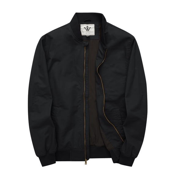 WenVen Men's Bomber Jacket Spring Coat Lightweight Long Sleeve Windproof Work Outerwear Black L