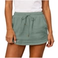 thumbnail image 2 of Women's Drawstring Waist Mini Skirt Built in Shorts, Summer Casual Lightweight Cotton Skirt with Pockets Green M, 2 of 6