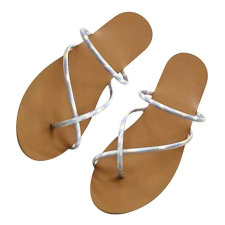 

Women Summer Casual Flat Toe Beach Sandals Slippers Slip-on Flip Flop Shoes Silver 36