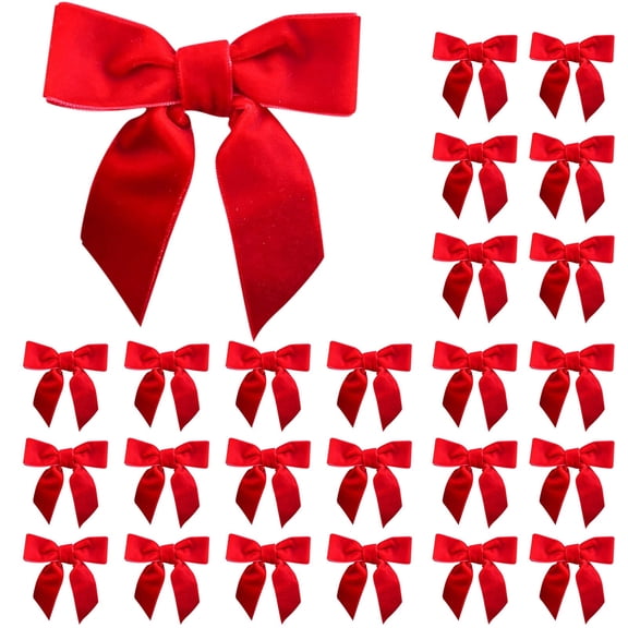 Bessbest Red Velvet Ribbon Bows Christmas Tree Ornaments 24 Pcs 3x3 Inch