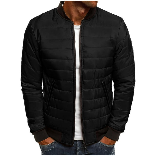 aohooy Manteau Matelassé à Col Montant pour Homme - Blouson Bomber Léger à Manches Longues, Fermeture Éclair Intégrale, Veste de Randonnée Matelassée avec Poche à Glissière Noir,G