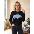 thumbnail image 6 of Women's Fish Graphic Crew Neck Loose Long Sleeve Pullover Knit Sweater Black XL, 6 of 8