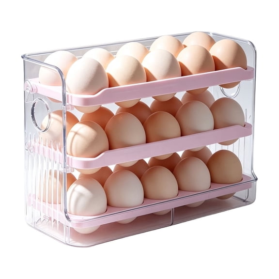 30 Egg Refrigerator Holder, Stackable Plastic Organizer Box for Kitchen Fridge Door, Pink