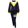thumbnail image 1 of FashionOutfit Women's Stylish Ballon Sleeve Color Block Top & Varsity Stripes Jogger Pants Set, 1 of 1