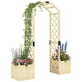 thumbnail image 1 of Outsunny Wooden Garden Arch with 2 Planter Boxes, Natural Wood, 1 of 10