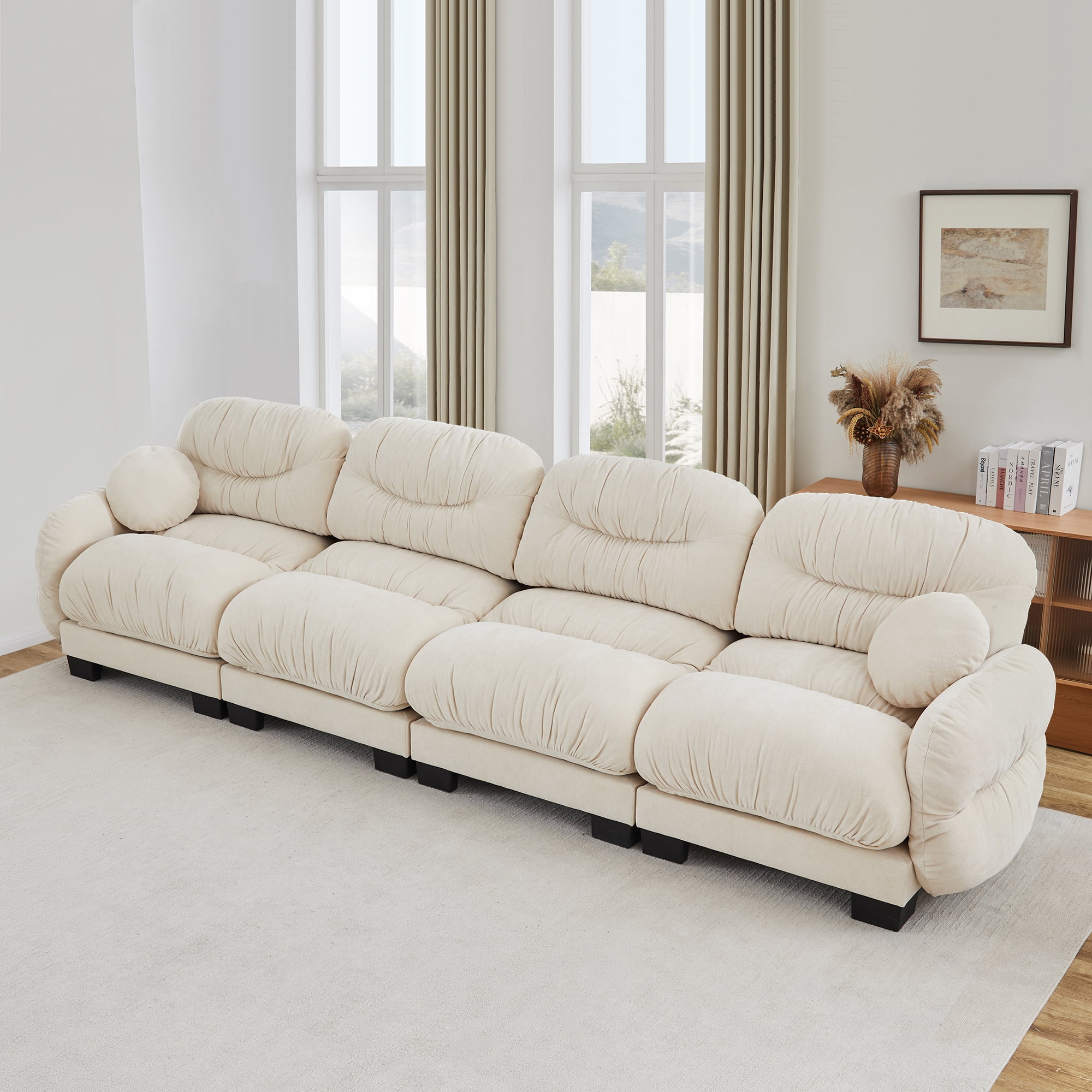 150" 4 Seater Couch Cozy Chenille Sofa with 2 Throw Pillows