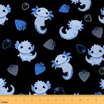 jejeloiu Cartoon Animal Axolotl Fabric by the Yard 3 Yards,Graffiti Strawberry Sewing Fabric,Kawaii Blue Salamander Fabric for Sewing,For Teens,Microfiber Bedroom Decor
