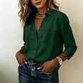 thumbnail image 5 of YFNNUP Women's Cotton Linen 3/4 Length Sleeve Shirts Button Down Lapel Collar Tshirt Dressy Work Tops Casual Business Blouses with Pockets Green XXL, 5 of 8