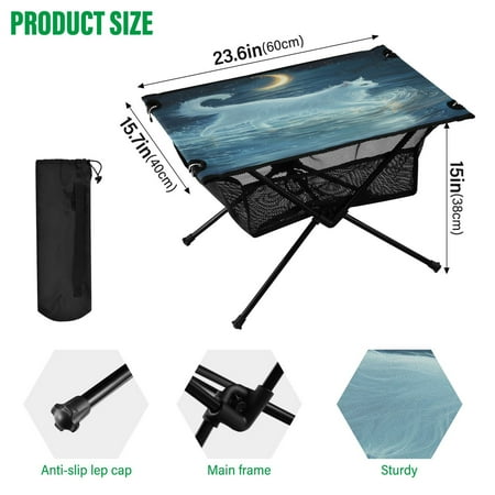 BZSMCE Camping Tables Simple Folding Table Midnight Reflection Pattern Size:23.6*15.7in