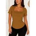 thumbnail image 1 of Blusa de licra fresca y elegante cuello cuadrado Camel Mediana, 1 of 2