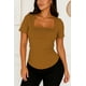 thumbnail image 1 of Blusa de licra fresca y elegante cuello cuadrado Camel Mediana, 1 of 2