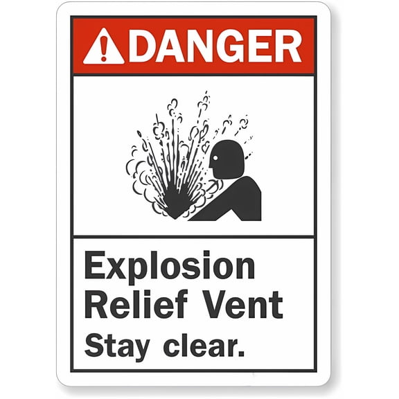 ANSI Danger Explosion Relief Vent Sign - 8"x12" Metal Sign, Stay Clear Warning, Wall Fence Industrial Safety Signage