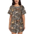 thumbnail image 1 of Fotbe Moose fox bear leaf tree Conjunto de Pijama Estampado para Mujer, 2 Piezas, Ropa de Dormir con Camiseta de Manga Corta y Shorts Suaves-Small, 1 of 6