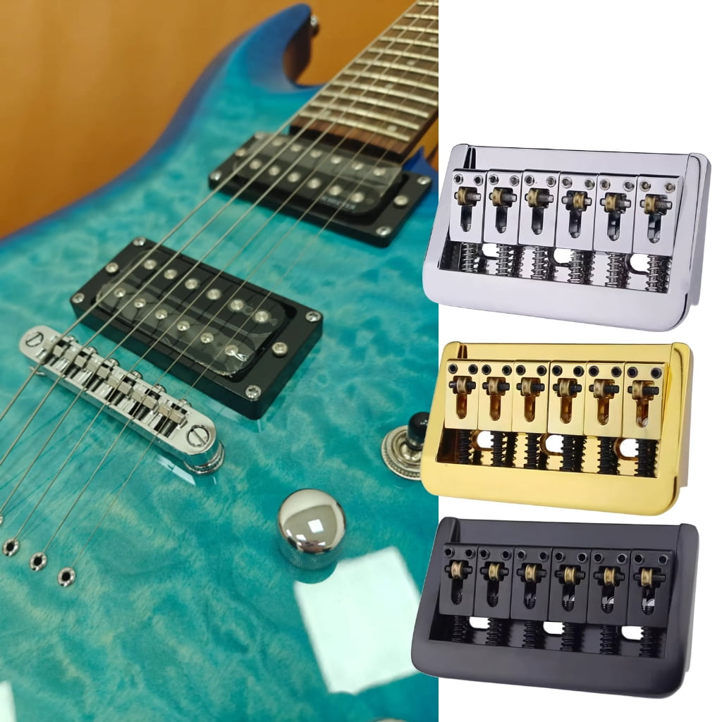 MOMOJIA Guitar Bridge with Copper Fixed Saddles and Zinc Block Replacement Part For Electric Guitar 10.5mm String Spacing