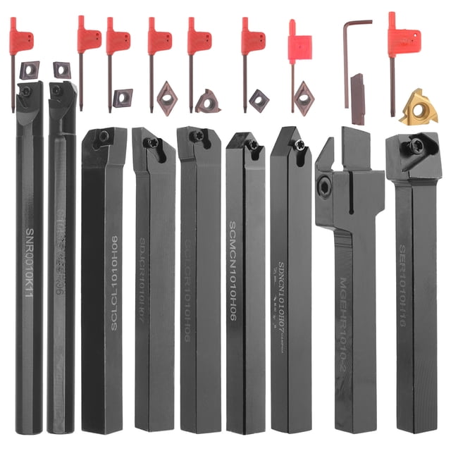 3/8'' 10mm Indexable Lathe Turning Tool 27Pcs Kit- 9Pcs Metal Lathe Tools Holder Set with