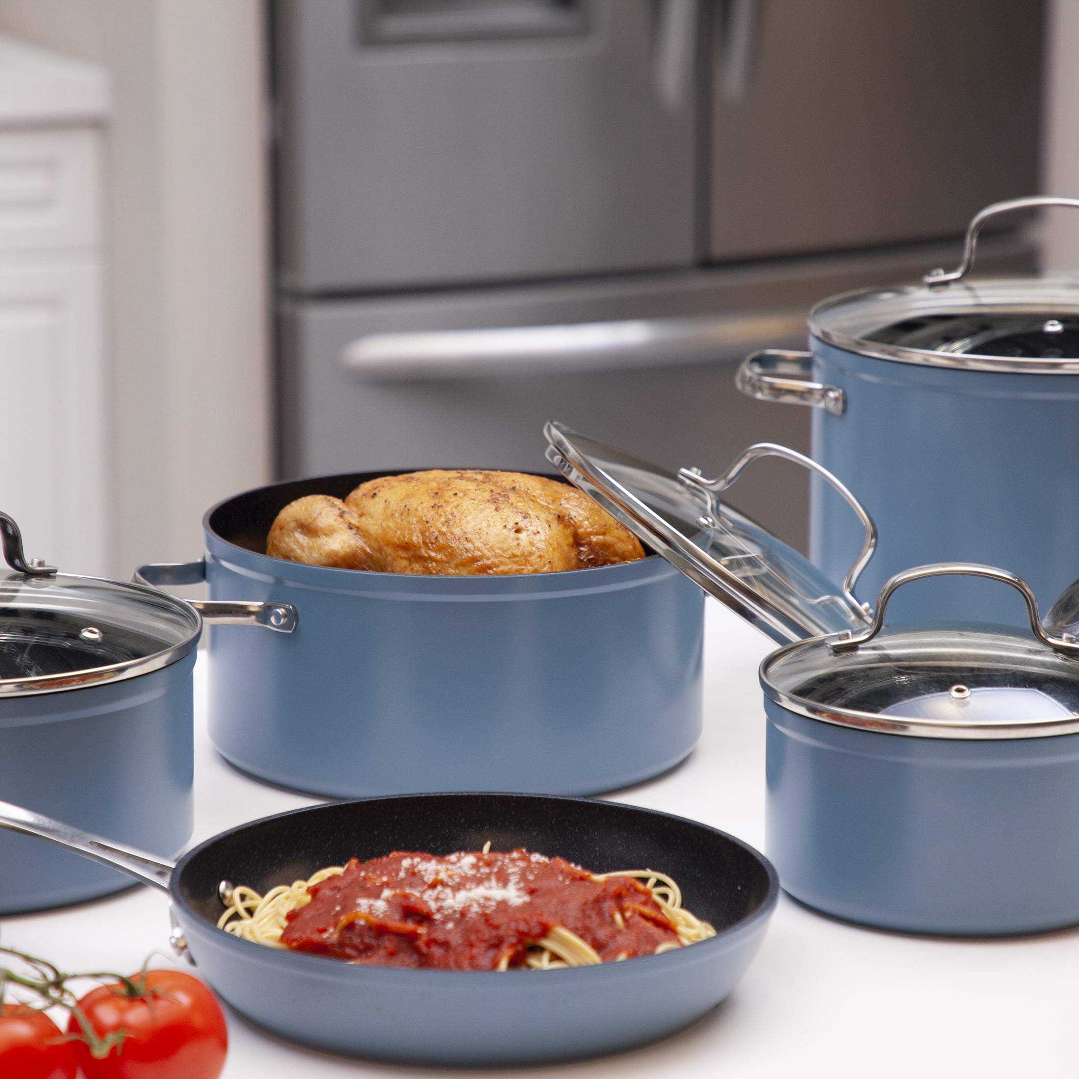 Nuwave 9pc Cookware Set Healthy Duralon Blue Ceramic Nonstick Coated,  Diamond Infused Scratch-Resistant, PFAS Free, Oven Safe, Induction Ready 