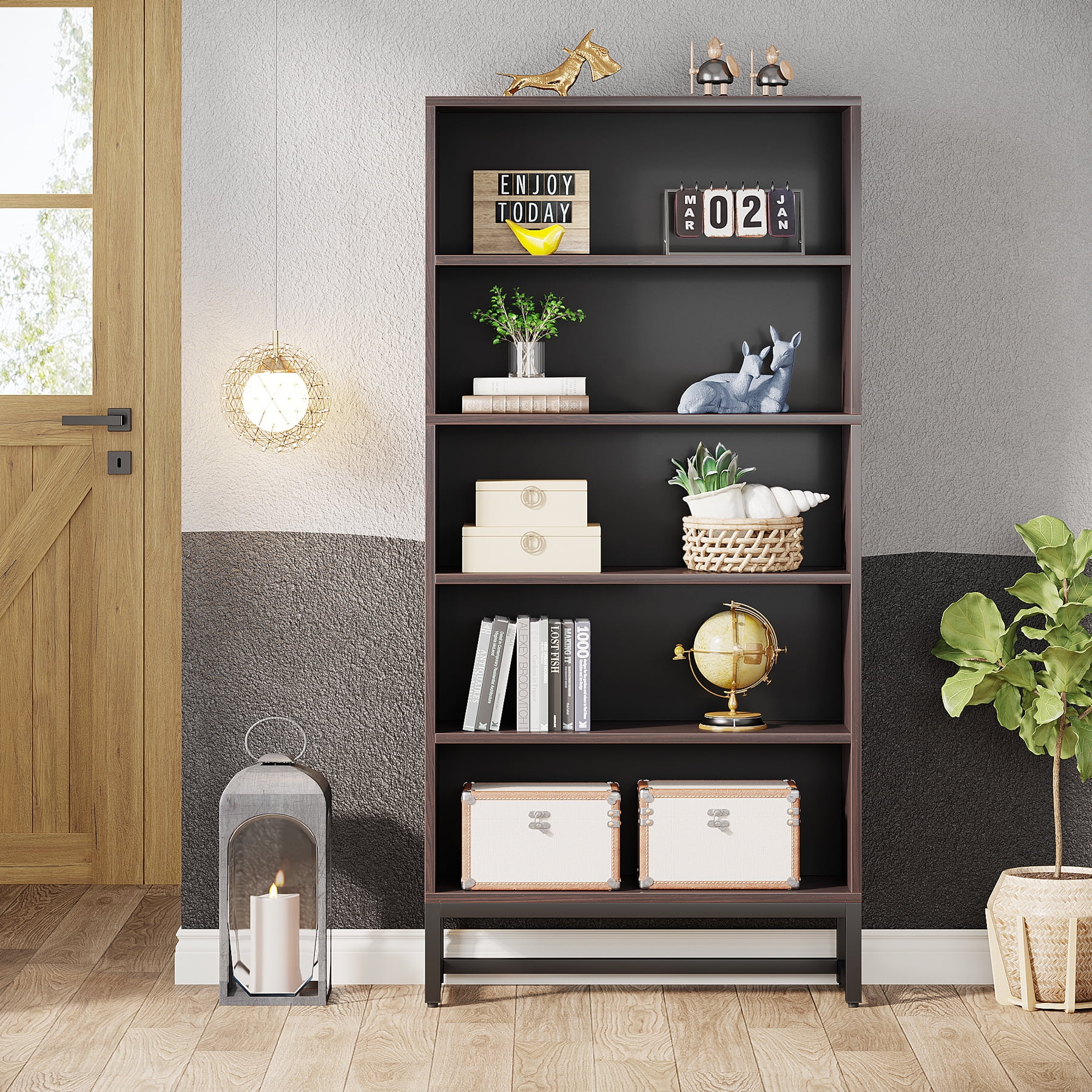 Tribesigns Heavy-Duty Tall Bookcase, 70.8-Inch 5-Tier Bookshelf with Storage Shelves for Living Room, Bedroom, Office - Sandalwood