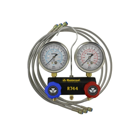 Mastercool 55661 - R744 (CO2) 2-Way Aluminum Manifold - 3 150cm Braided Hoses