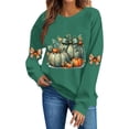 thumbnail image 3 of DeeHomeMo Women Round Neck Pullover Sweatshirt, Long Sleeve Pumpkin Bow Graphic Loose Fit Top, Ribbed Hem Cuffs Soft Sweatshirt Fabric for Fall Family Gathering Army Green,L, 3 of 6