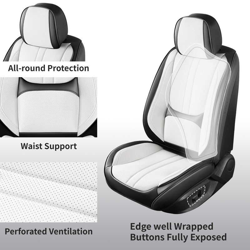 Car Seat Covers Full Set For Hyundai Elantra 2002-2024 2025, Breathable Waterproof Nappa Leather Auto Seat Protectors with Lumbar Support, Luxury Automotive Interior Accessories