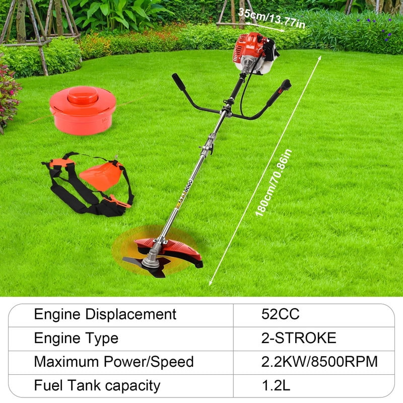 Floseru Weed Eater Gas Powe, 52cc 2-Stroke Gas Brush Cutter, Weed Wacker, Hedge Trimmer, 2 in 1 Gas Weed Cutter, Brush Cutter for Yard Weeding Work, 52cc Outdoor Lawn Garden Tool and Accessories