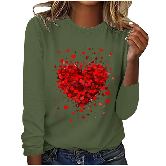 Lenpel Valentine's Day shirts for women casual crew neck long sleeve printed tunic tee tops spring fall blouses