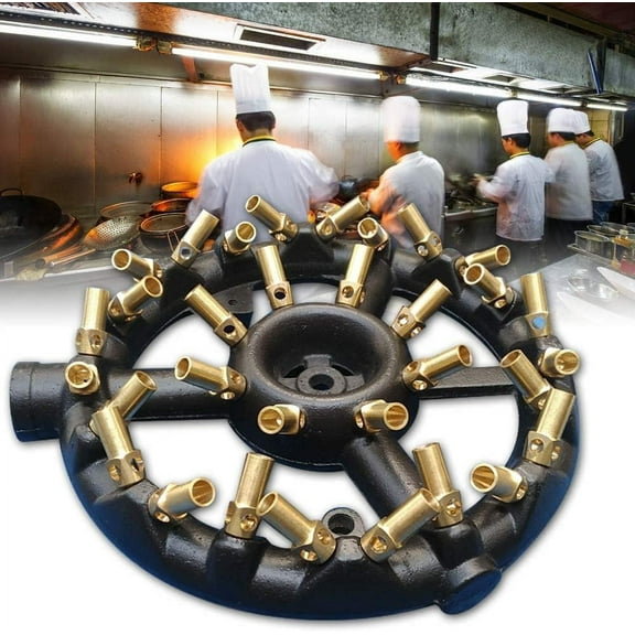 Natural Gas Jet Burner For Chinese Wok Range, Grilling, Stir Fry - Cast Iron Body Round Nozzle Jet Burner with 10/20/23/32 Brass Tips - Up 80,000 BTU (32 Tip)