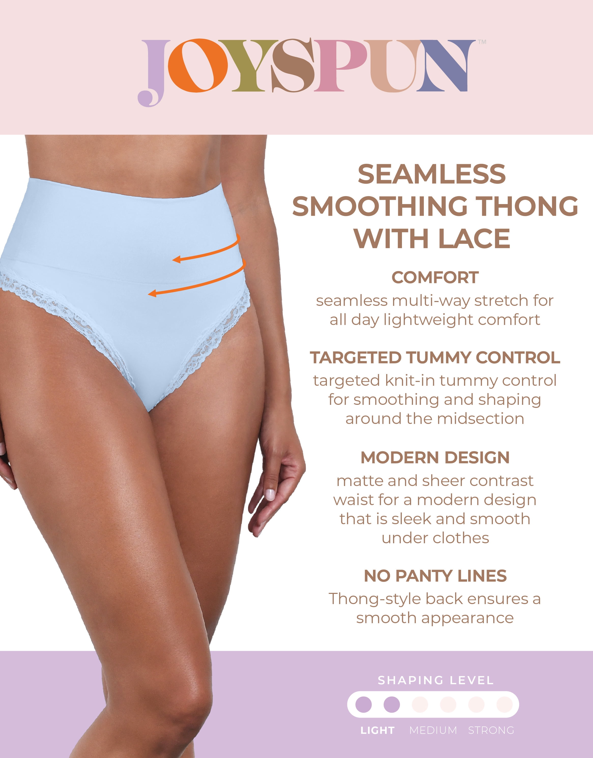 Joyspun Women's Everyday Smoothing Thong with Lace, Sizes S-XXXL