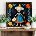 8x8 Inch Framed Wood Wall Art, Day of the Dead Skeleton Painting with ...