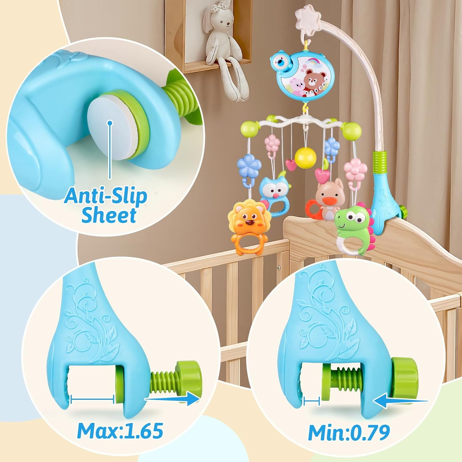 FAKYFJ Baby Crib Mobile Toys with Music, Light & Remote – 5 Toys