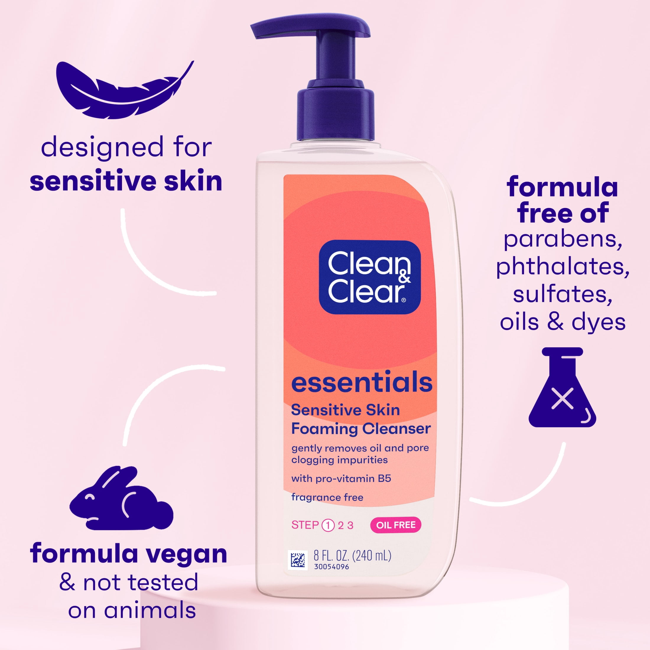 (2 pack) Clean & Clear Essentials Oil-Free Foaming Facial Cleanser with Pro-Vitamin B5, 8 fl oz