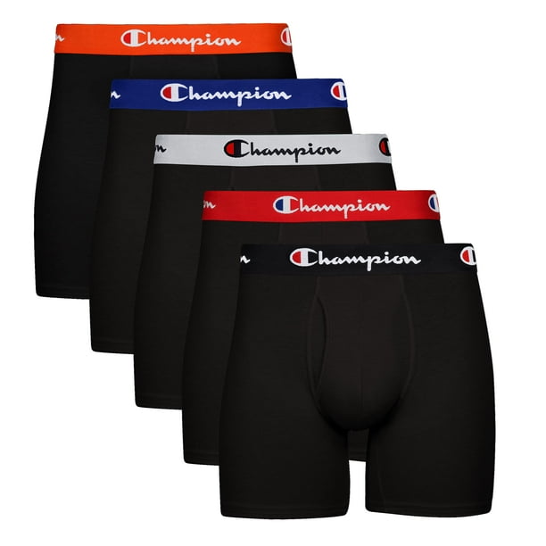 Calzoncillos bóxer Champion de algodón elástico para hombre, color negro, paquete de 5