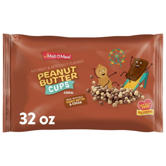 Malt-O-Meal Peanut Butter Cups Cereal, Chocolate & Peanut Butter Cereal, Crunchy 32oz Resealable Bag
