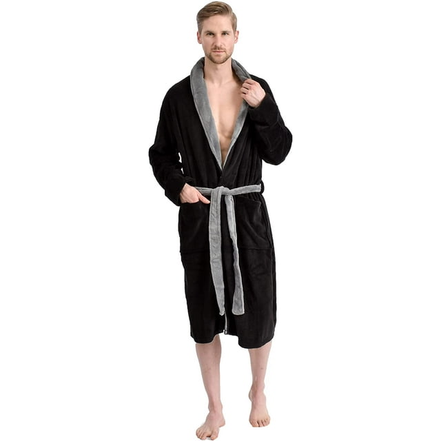 Men's Soft Plush Fleece Classic or Hooded Robe with Front Pockets