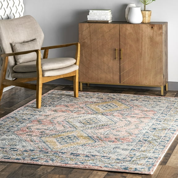 nuLOOM Louise Tribal Diamond Area Rug, 6' 7" x 9', Light Pink
