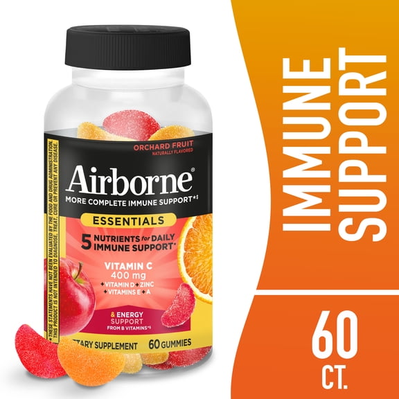 Airborne Immune Essentials Vitamin C Gummies, Multivitamin Supplement, Assorted Fruit Flavor, 60 ct