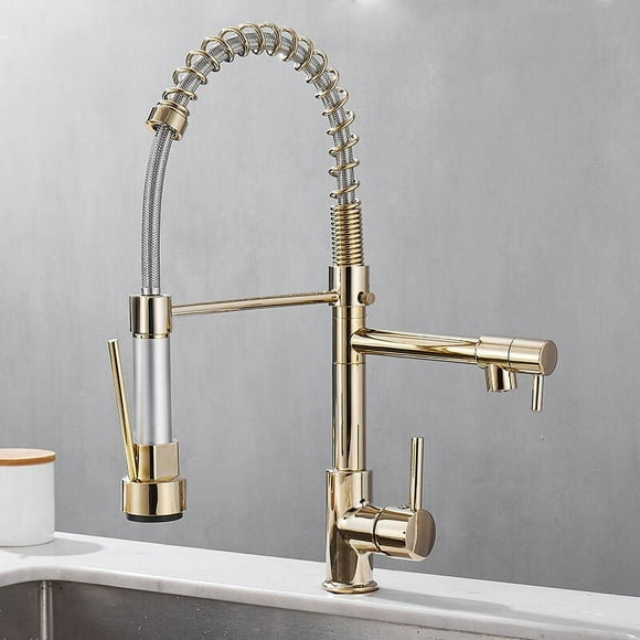 Heavy Duty Kitchen Faucet, Solid Brass Construction with Commercial Style, Dual Mode Design for Enhanced Efficiency, Golden Kitchen Sink Faucet with Easy Installation (Gold)