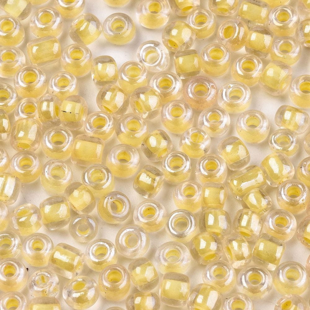 6/0 Glass Seed Beads Transparent Inside Colours Luster Round Hole Round Gold 6/0 4~5x2.5~4.5mm Hole: 1.2mm 4500pcs/bag