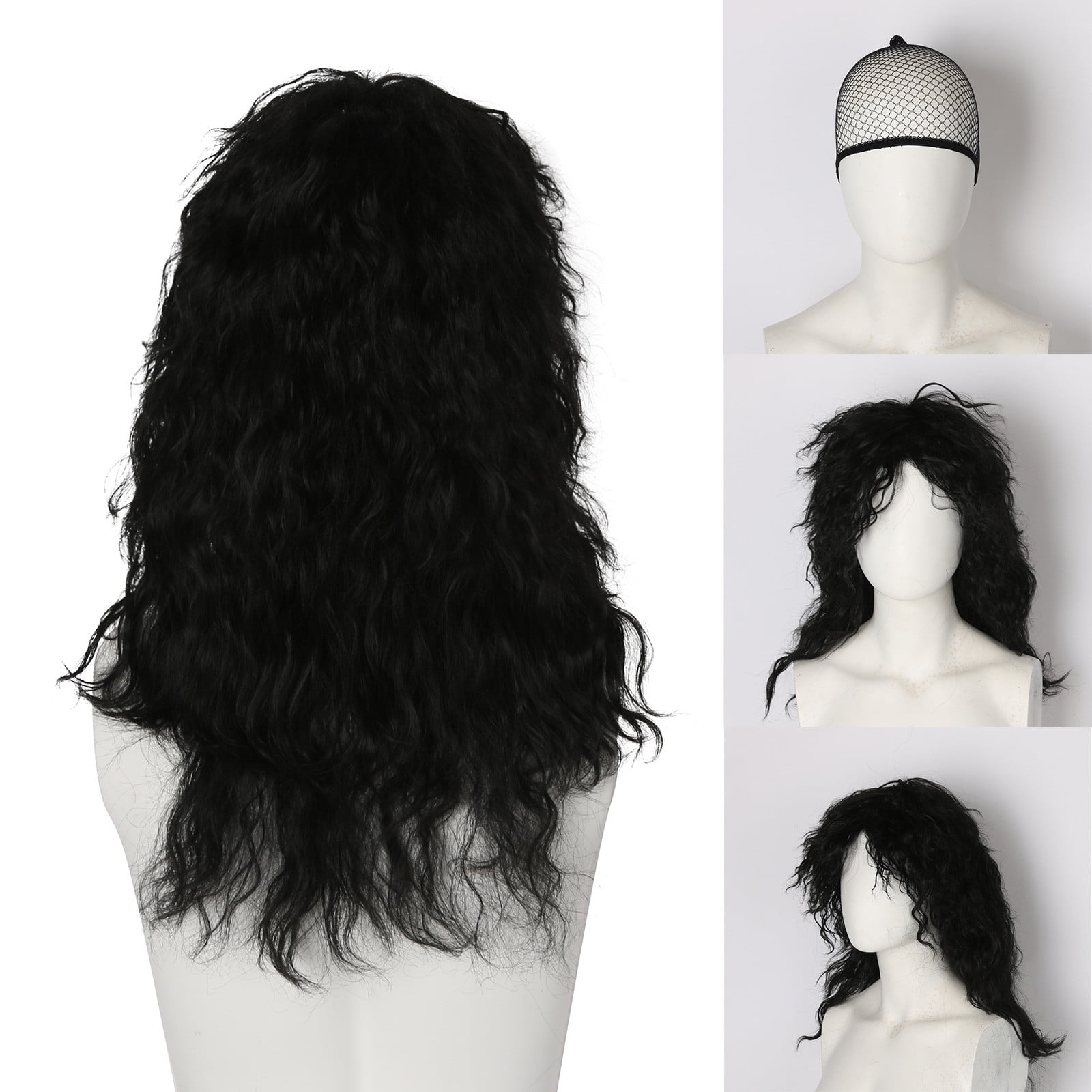 56cm Party Wig Long Curly Hair Synthetic Fiber Men's Rose Mesh Headgear  With Hair Net 
