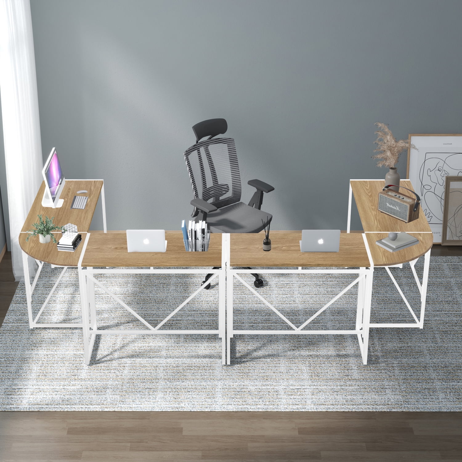 Kadyn L Shaped Computer Desk, Modern Office Desk for Small Space Home, Foldable Computer Workstations for Bedroom, White Kadyn L Shaped Computer Desk, Modern Office Desk for Small Space Home, Foldable Computer Workstations for Bedroom, White