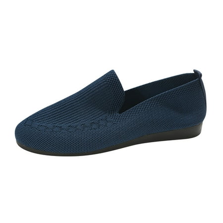 

Cathalem Ladies Fashion Solid Color Breathable Knitting Comfortable Flat Casual Shoes Blue 38