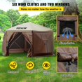 thumbnail image 3 of Camping Gazebo Tent, 10'x10', 6 Sided Pop-up Canopy Screen Tent for 8 Person Camping, Waterproof Screen Shelter w/Portable Storage Bag, Ground Stakes, Mesh Windows, Brown & Beige, 3 of 11