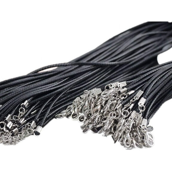 50Pcs Black Braided Leather Cord Rope Necklace Chain with Lobster Claw Clasp 2.0mm 24''