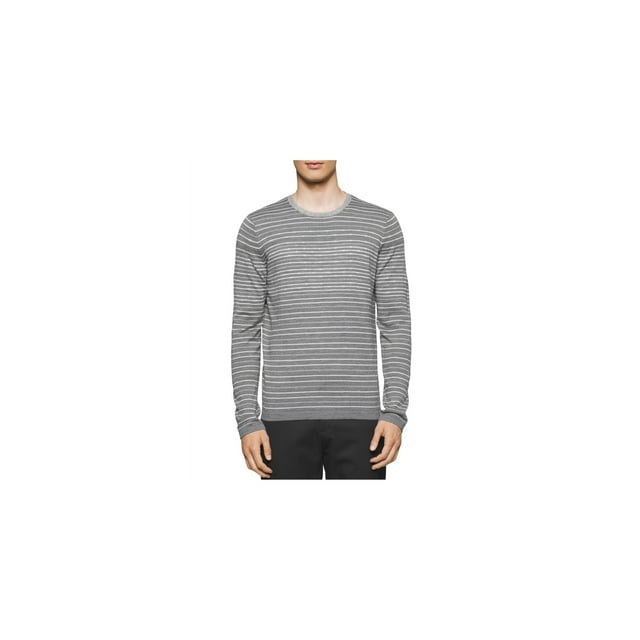 Calvin Klein Mens Jagged-Striped Pullover Sweater, Grey, X-Large