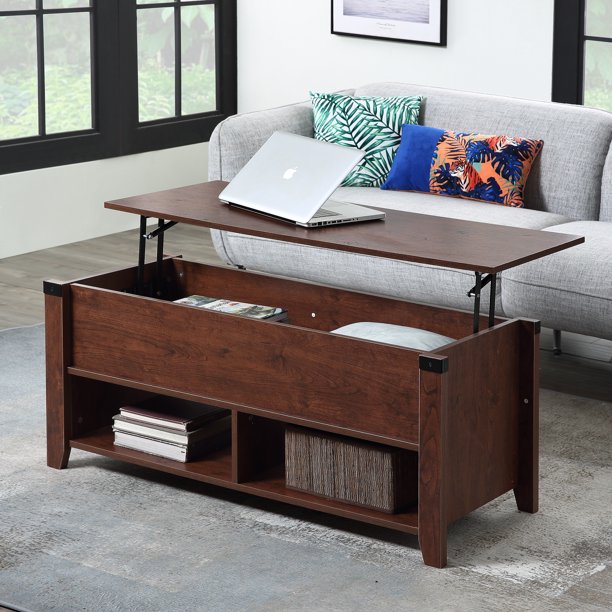 Modern Farmhouse Lift Top Coffee Table, 43.3 Inch Living Room Cocktail Table Coffee Table End