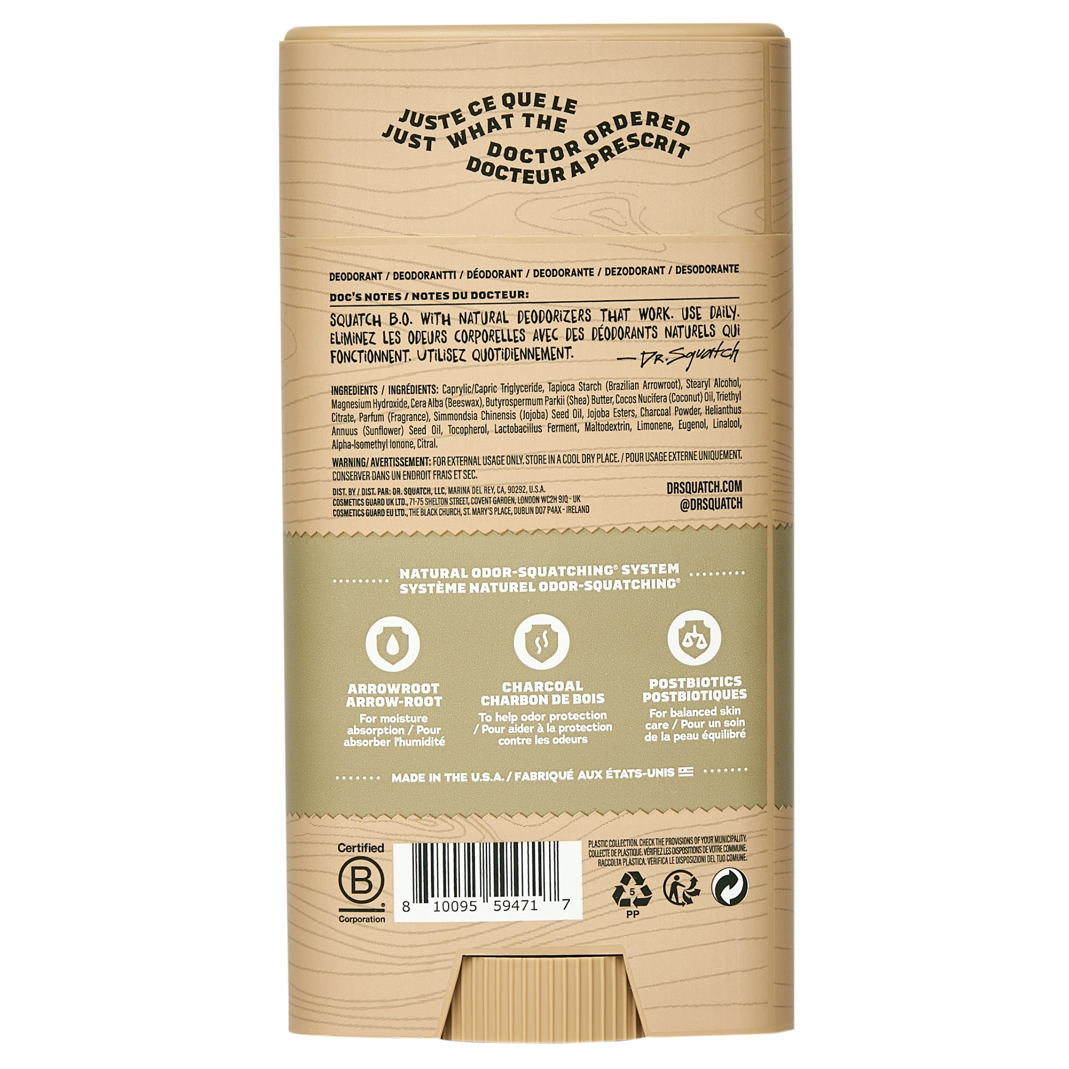 Dr. Squatch Natural Men's Deodorant - Odor-Squatching Aluminum Free - Birchwood Breeze (2.65 oz)