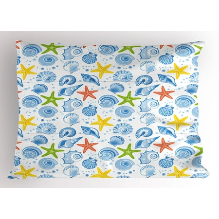 - Sea Shells Pillow Sham Starfishes Aqua Marine Inspirations Aquarium Oyster Nautical Wildlife Underwater, Decorative Standard Size Printed Pillowcase, 26 X 20 Inches, Multicolor, by Ambesonne