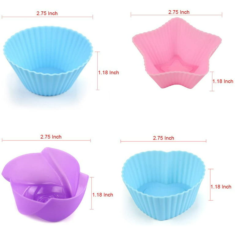 IPOW 24 Pack Silicone Cupcake Baking Cups Reusable Food-Grade BPA Free  Non-Stick Muffin Liners Molds Sets, 2 Shapes Round Rectangle