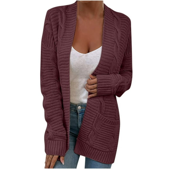 ShomPort Women's Fall Fashion Long Sleeve Knit Cardigan Open Front Sweater Coat with Pockets